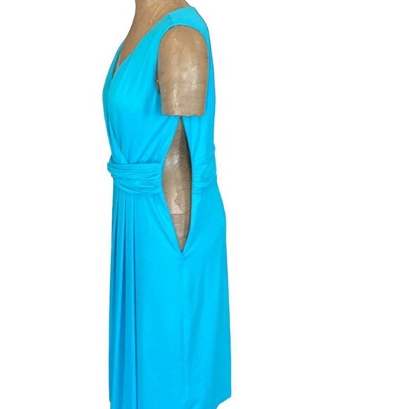 Talbots Turquoise Sleeveless Faux Wrap Dress Sz 8 #298K - Picture 6 of 8